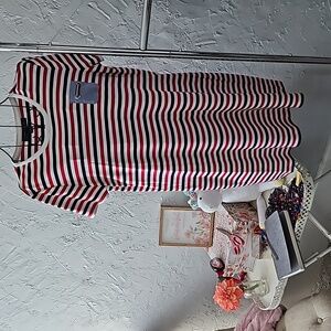 Tommy Hilfiger red, white, and blue striped dress with denim pocket. Size XL..